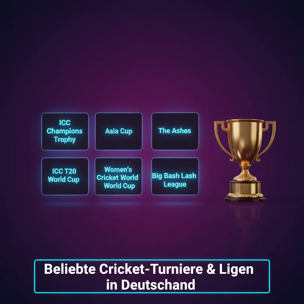 Beliebte Cricket-Turniere und -Ligen in Deutschland: ICC World Cups, The Ashes, IPL, weitere T20-Ligen, DCB-Wettbewerbe.
