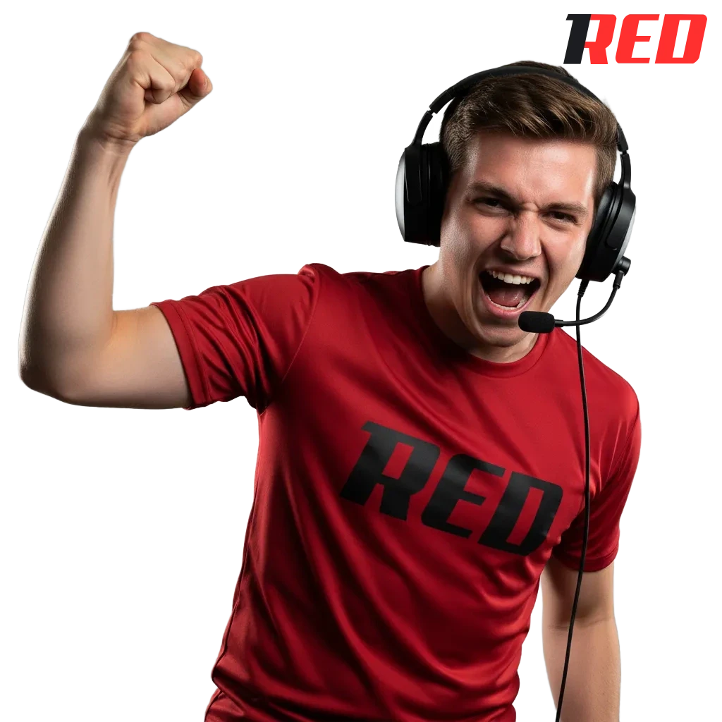 Banner für 1Red E‑Sports Wetten in Deutschland: 50% Freebet bis 100 €, Prematch & Live, mobile App, schnelle Auszahlungen.