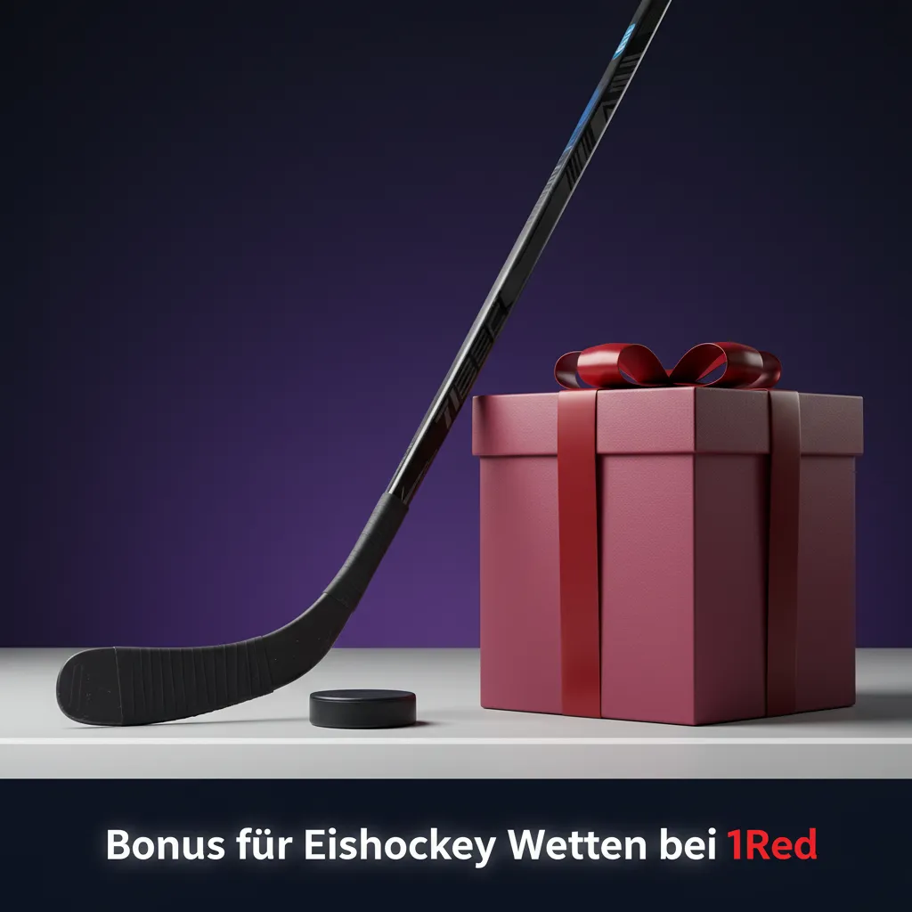 Promo-Banner 1Red: Willkommensbonus für Eishockey-Wetten, Puck/Eisfeld, Hinweis auf Einzahlung und Umsatzbedingungen.