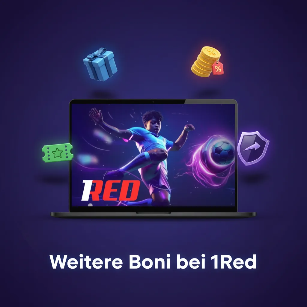 Banner: Weitere 1Red-Boni – Sport-Reload, Gratiswetten, Casino-Cashback und Freispiele-Pakete, Hinweis auf Bedingungen.