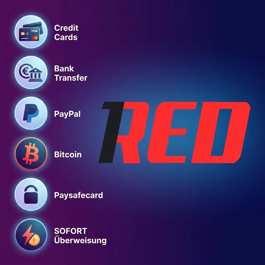 Beliebte Einzahlungsmethoden bei 1Red: Visa, Mastercard, Maestro, Skrill, Neteller, ecoPayz und Online-Banking