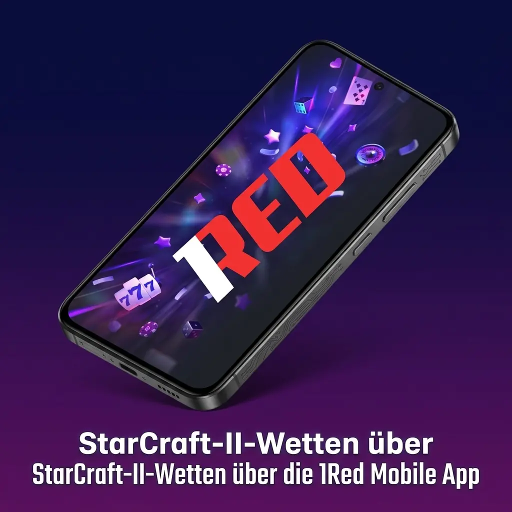 1Red Mobile App auf Smartphone für StarCraft-II-Wetten mit Esports-Bereich und Wettschein-Ansicht